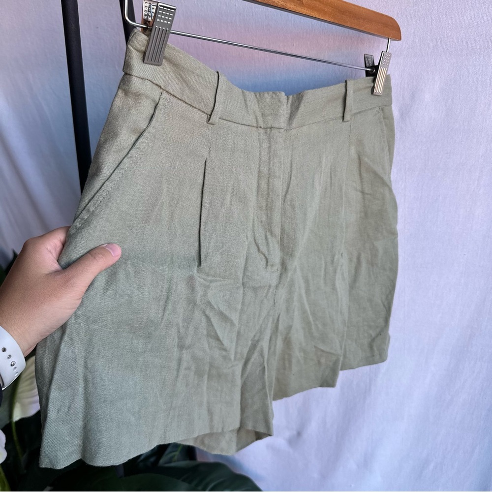 Zara Army Green Linen Blend Flowy Trouser Shorts / Size S - Picture 3 of 6